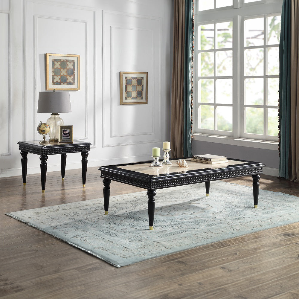 Tayden Natural/Black Coffee Table w/ Marble Top