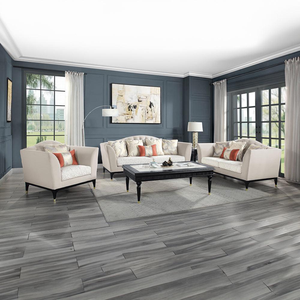 Tayden Natural/Black Coffee Table w/ Marble Top