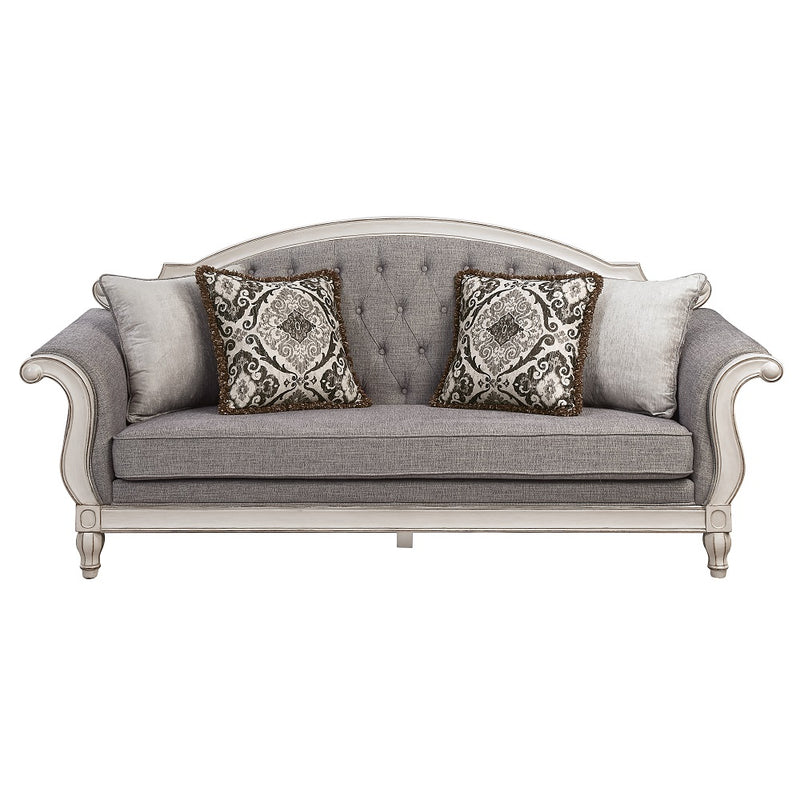 Florian Gray & Antique White Sofa W/4 Pillows - Ornate Home