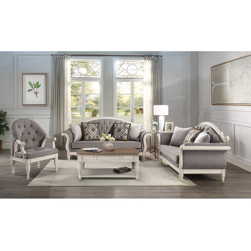 Florian Gray & Antique White Sofa W/4 Pillows - Ornate Home