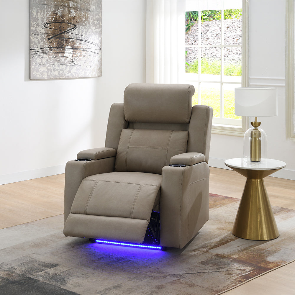 Lugo Camel Leather Aire Power Motion Recliner w/Cup Holder