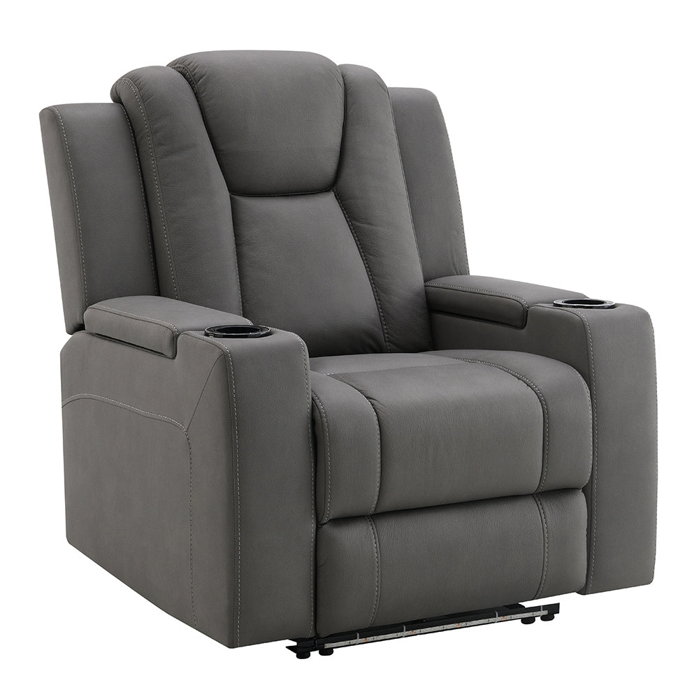 Leuco Gray Power Motion Recliner w/Cup Holder, Control, LED & Power Headrest