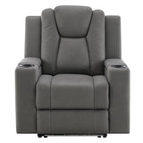 Leuco Gray Power Motion Recliner w/Cup Holder, Control, LED & Power Headrest
