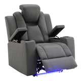 Leuco Gray Power Motion Recliner w/Cup Holder, Control, LED & Power Headrest