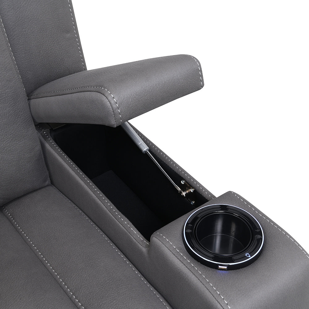 Leuco Gray Power Motion Recliner w/Cup Holder, Control, LED & Power Headrest