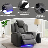 Leuco Gray Power Motion Recliner w/Cup Holder, Control, LED & Power Headrest