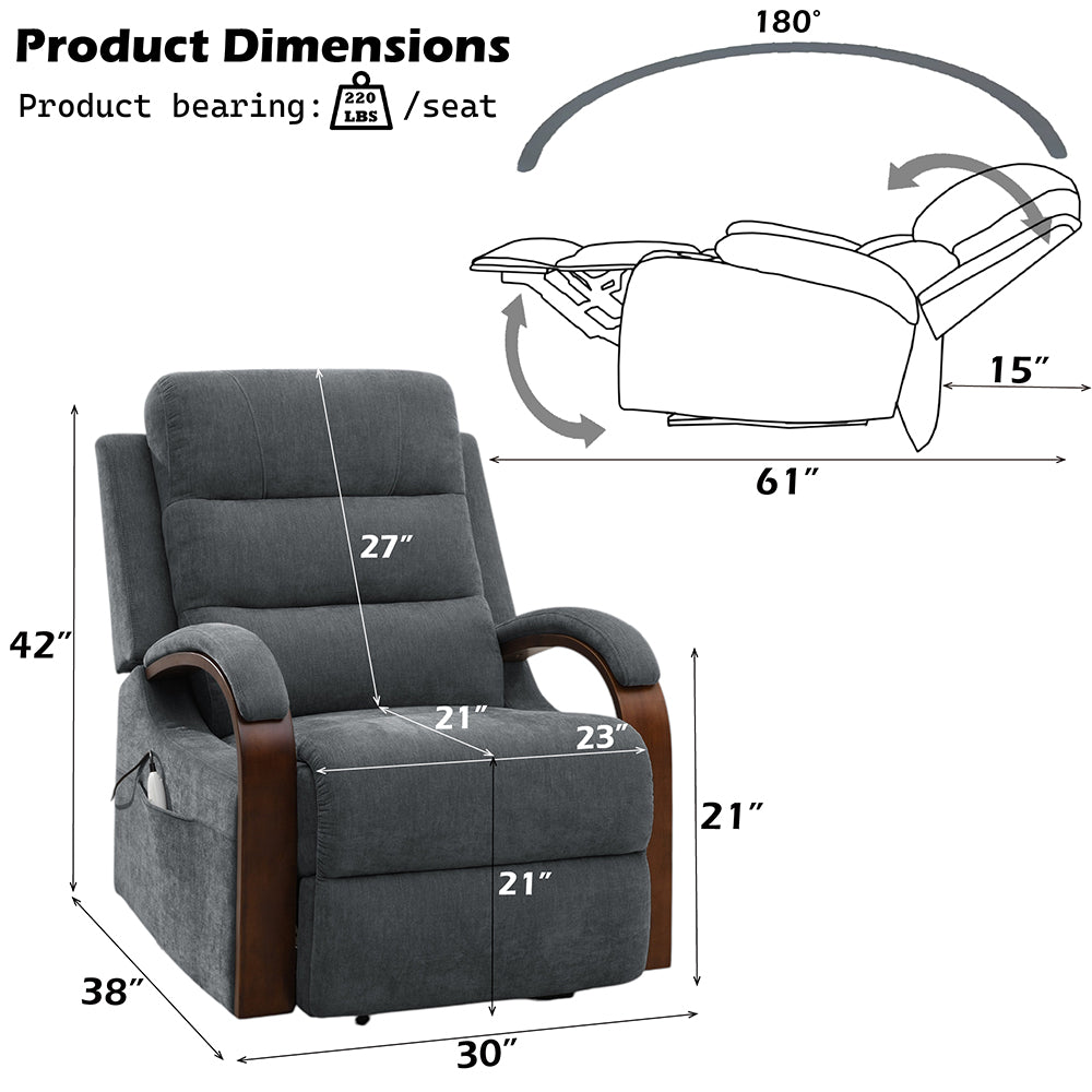 Kayla Gray Power Recliner w/Lift & Heating & Massage