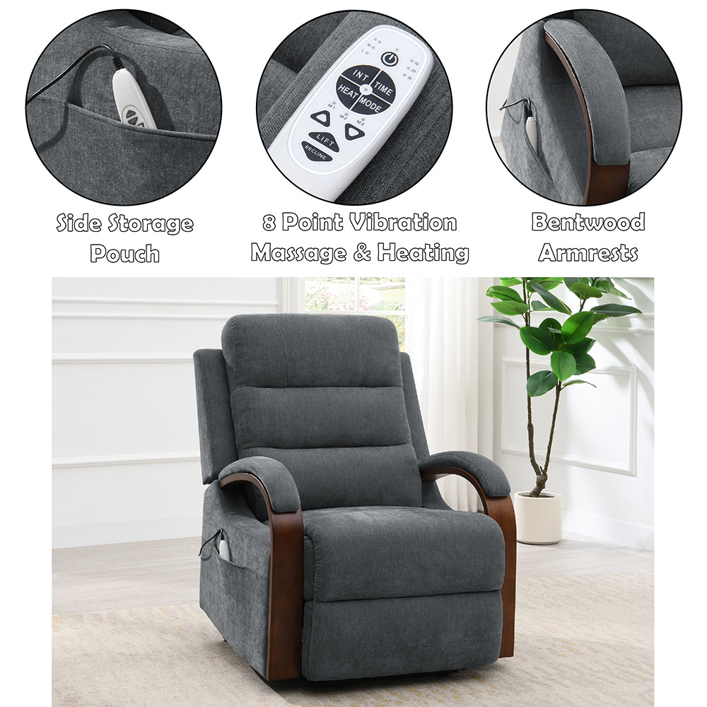 Kayla Gray Power Recliner w/Lift & Heating & Massage