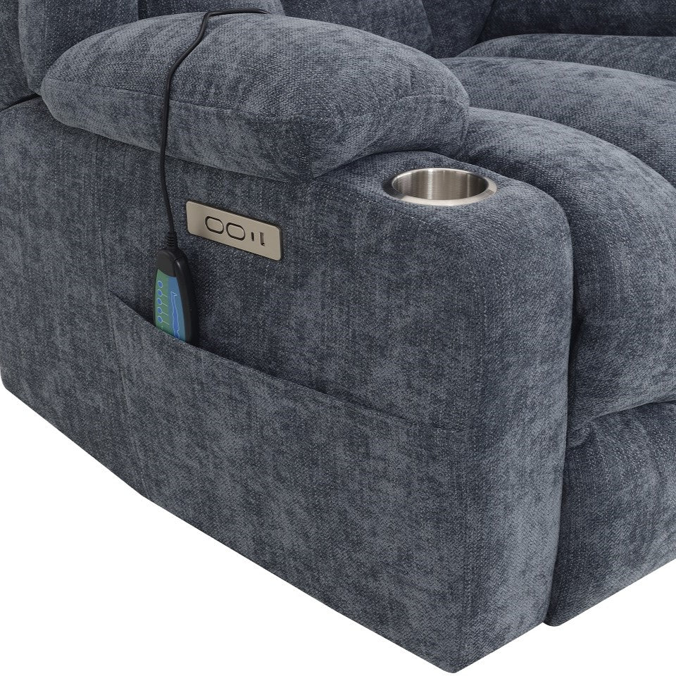 Omarion Blue Power Recliner w/ Lift, Heating & Massage