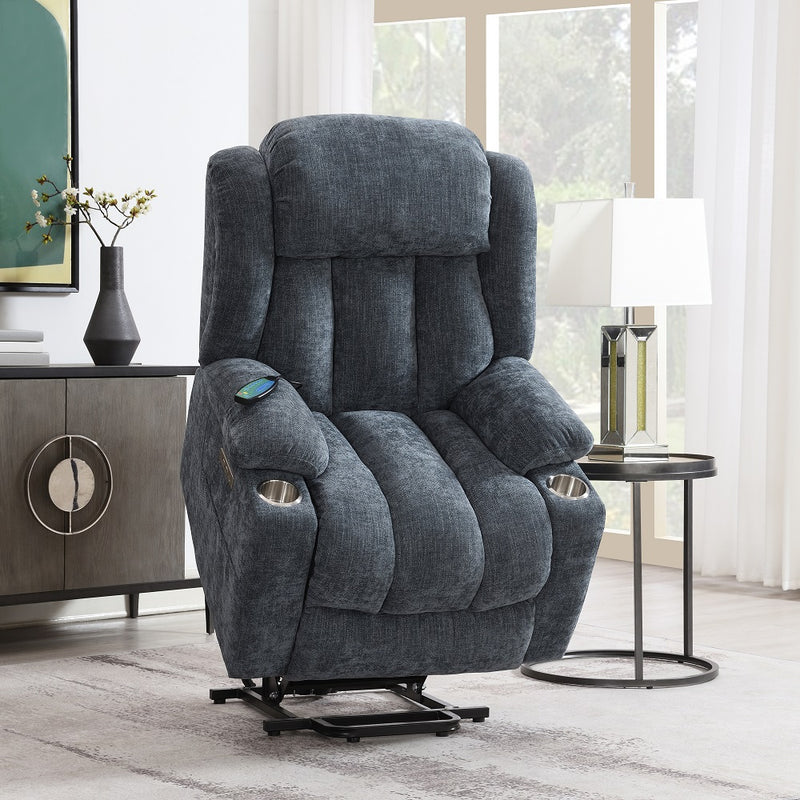 Omarion Blue Power Recliner W/Lift & Heating & Massage - Ornate Home