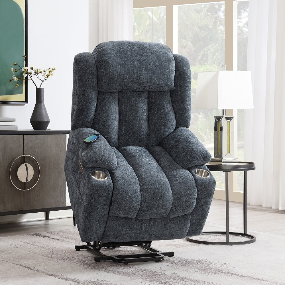 Omarion Blue Power Recliner w/ Lift, Heating & Massage