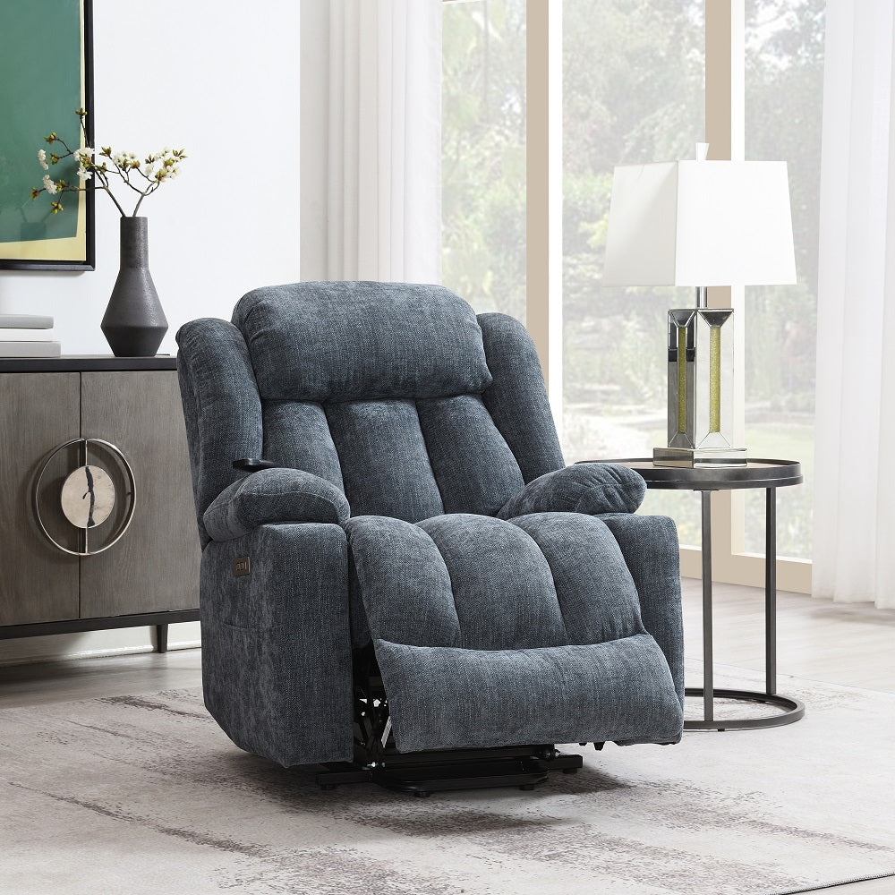 Omarion Blue Power Recliner w/ Lift, Heating & Massage