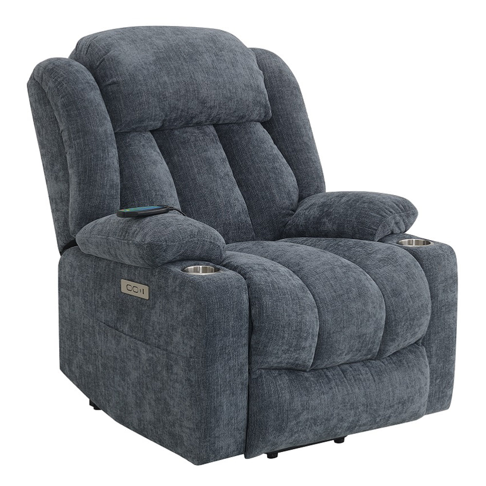 Omarion Blue Power Recliner w/ Lift, Heating & Massage