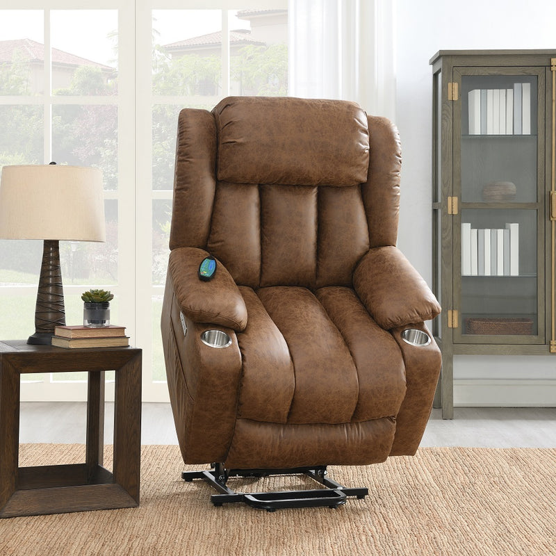 Omarion Brown Power Recliner W/Lift & Heating & Massage - Ornate Home