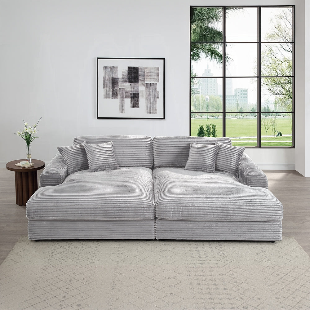 Hilde Light Gray Jumbo Corduroy Double Chaise Sectional - Ornate Home