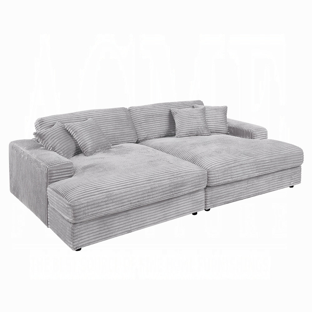 Hilde Light Gray Jumbo Corduroy Double Chaise Sectional - Ornate Home