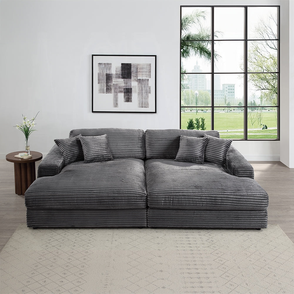 Hilde Dark Gray Jumbo Corduroy Double Chaise Sectional - Ornate Home