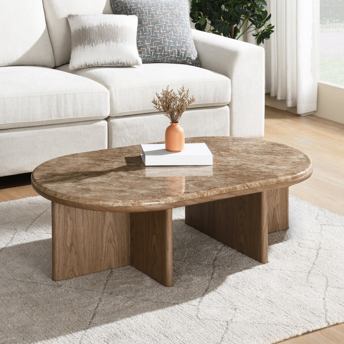 Markku Natural Marble/Oak Coffee Table