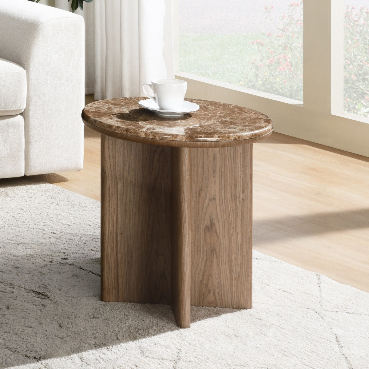 Markku Natural Marble/Oak End Table