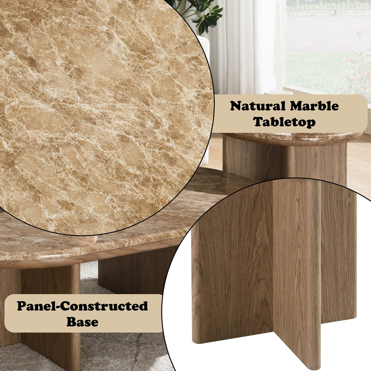Markku Natural Marble/Oak End Table