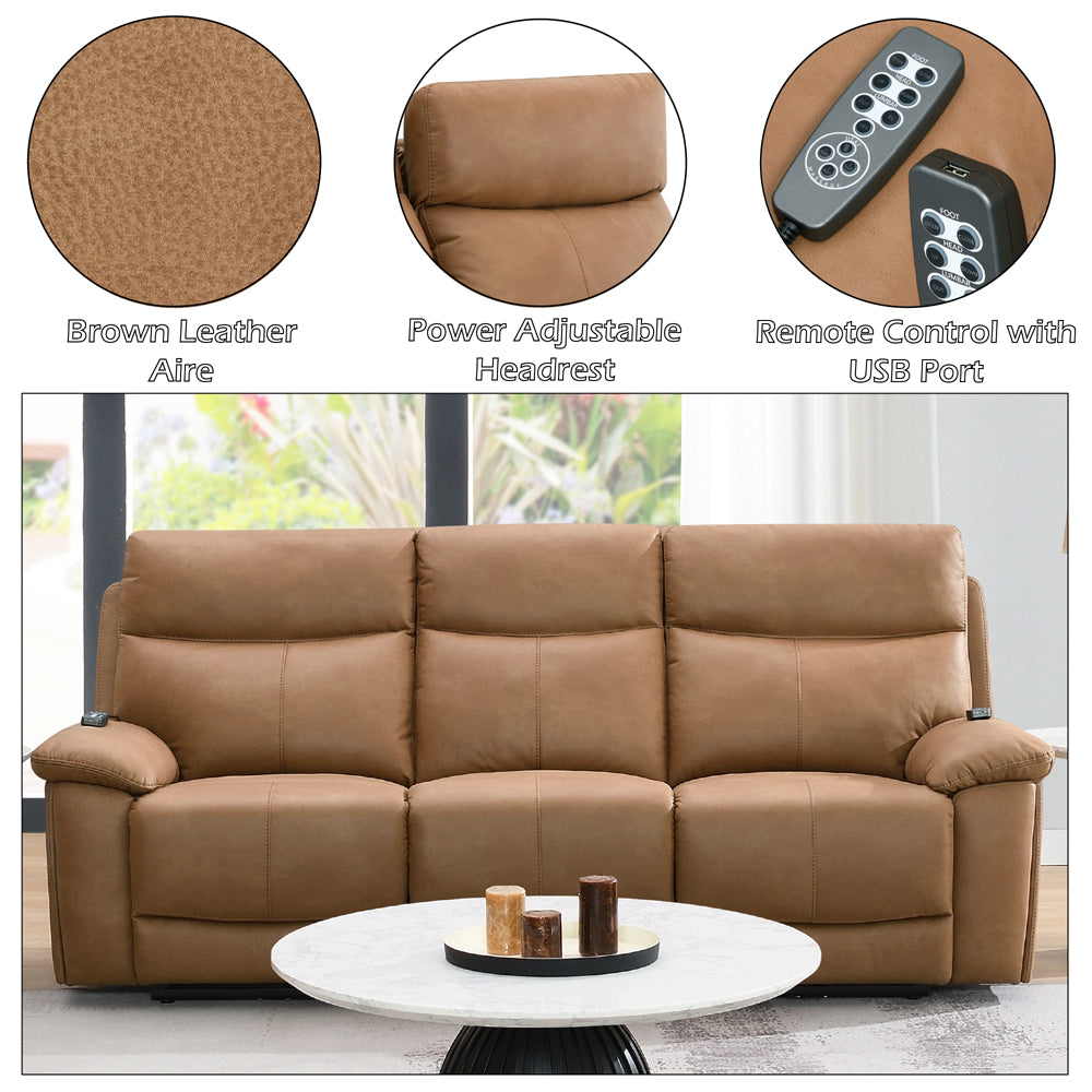 Chavis Brown Power Motion Sofa w/USB & Power Headrest