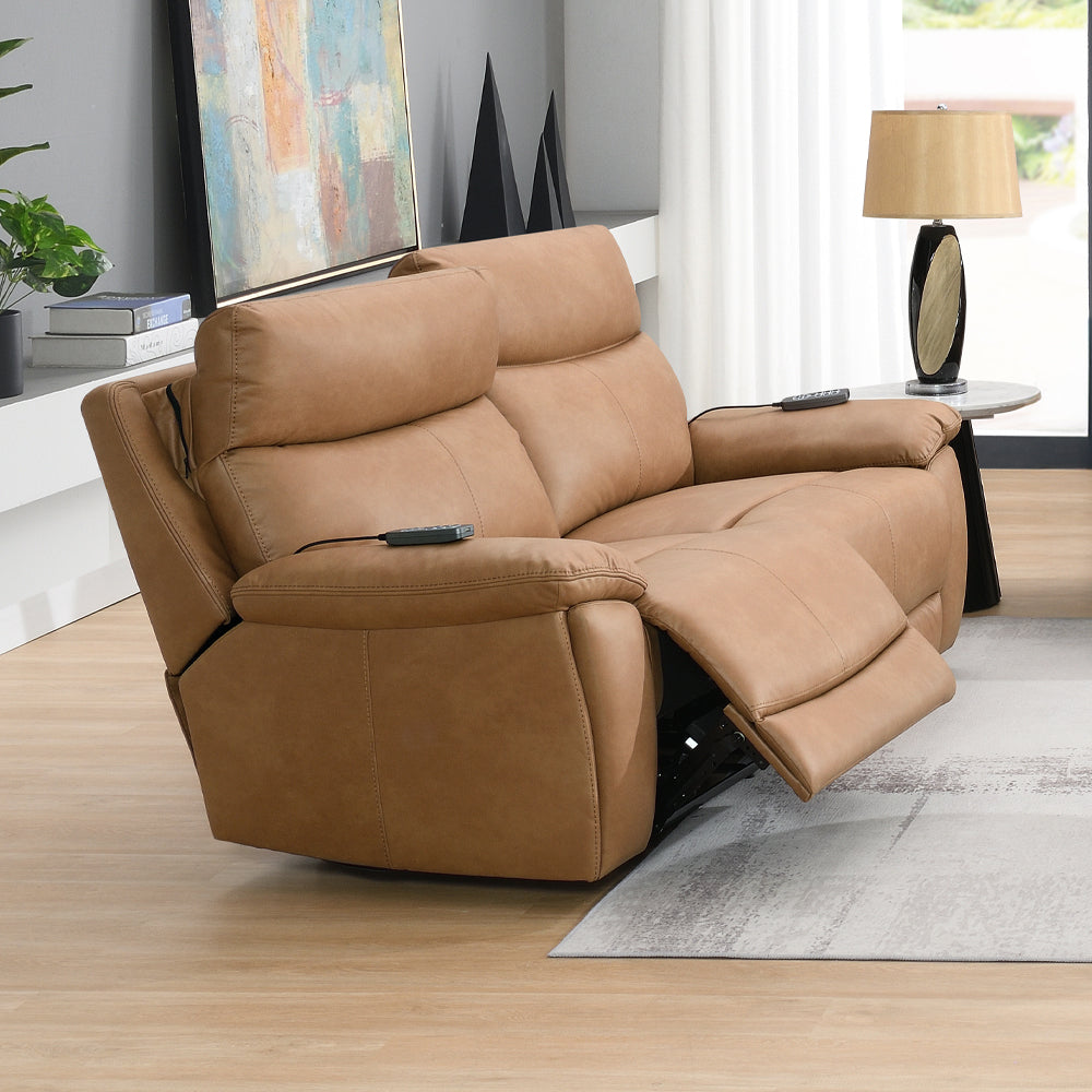 Chavis Brown Power Motion Loveseat w/USB & Power Headrest