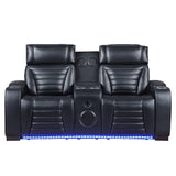 Ephron Black Power Motion Loveseat w/ Console, Power Headrests, LED & Speakers