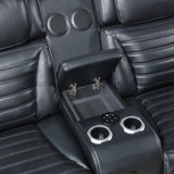 Ephron Black Power Motion Loveseat w/ Console, Power Headrests, LED & Speakers