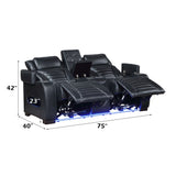 Ephron Black Power Motion Loveseat w/ Console, Power Headrests, LED & Speakers