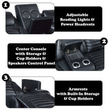 Ephron Black Power Motion Loveseat w/ Console, Power Headrests, LED & Speakers