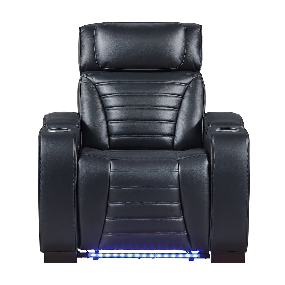 Ephron Black Power Motion Recliner W/Power Headrest & LED
