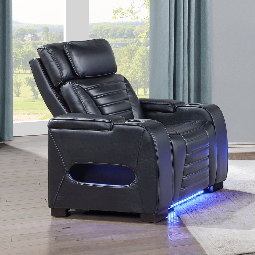 Ephron Black Power Motion Recliner W/Power Headrest & LED