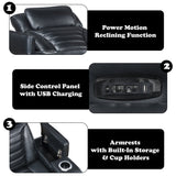 Ephron Black Power Motion Recliner W/Power Headrest & LED