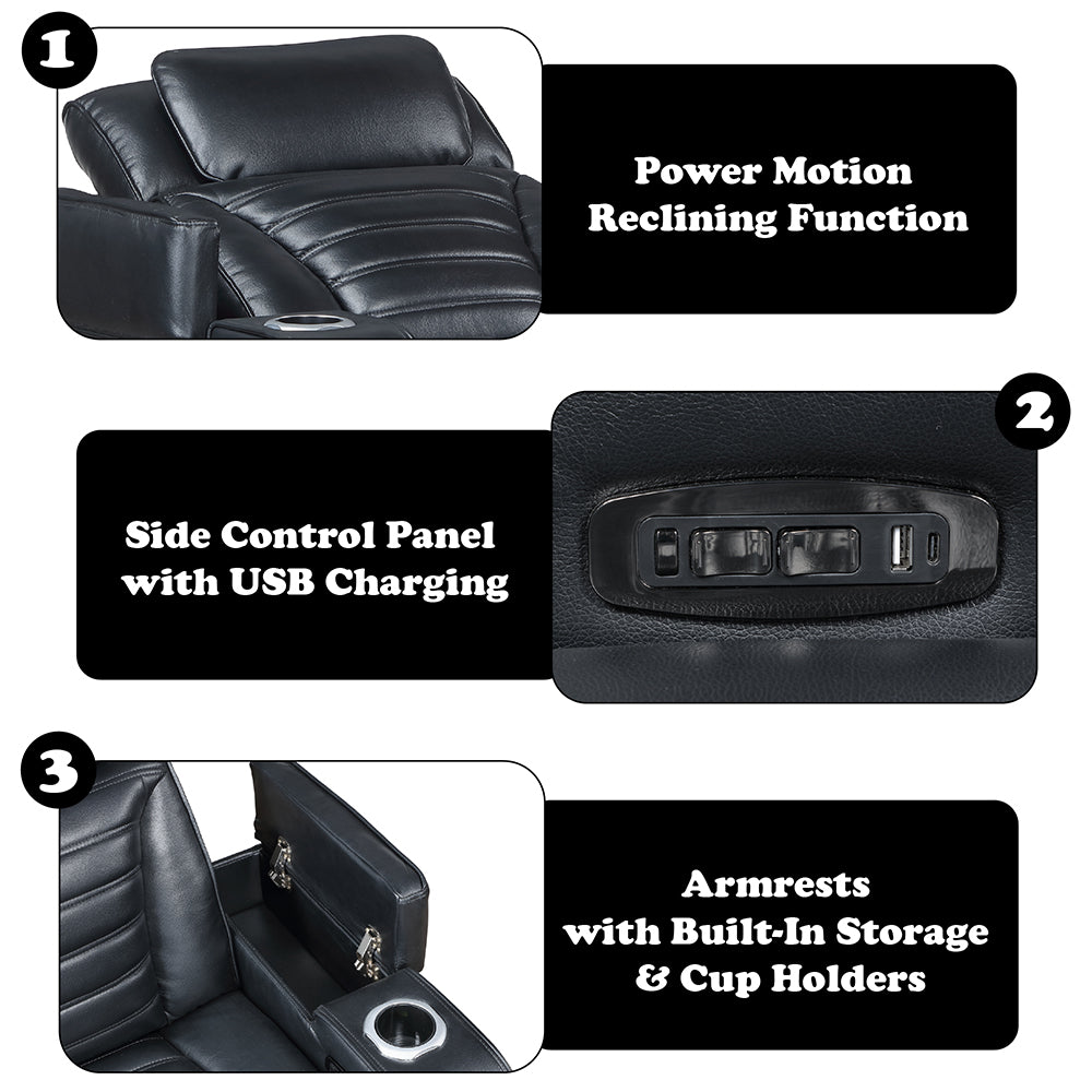 Ephron Black Power Motion Recliner W/Power Headrest & LED