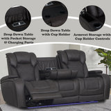 Wendell Dark Gray Microfiber Power Motion Sofa w/Dropdown Table