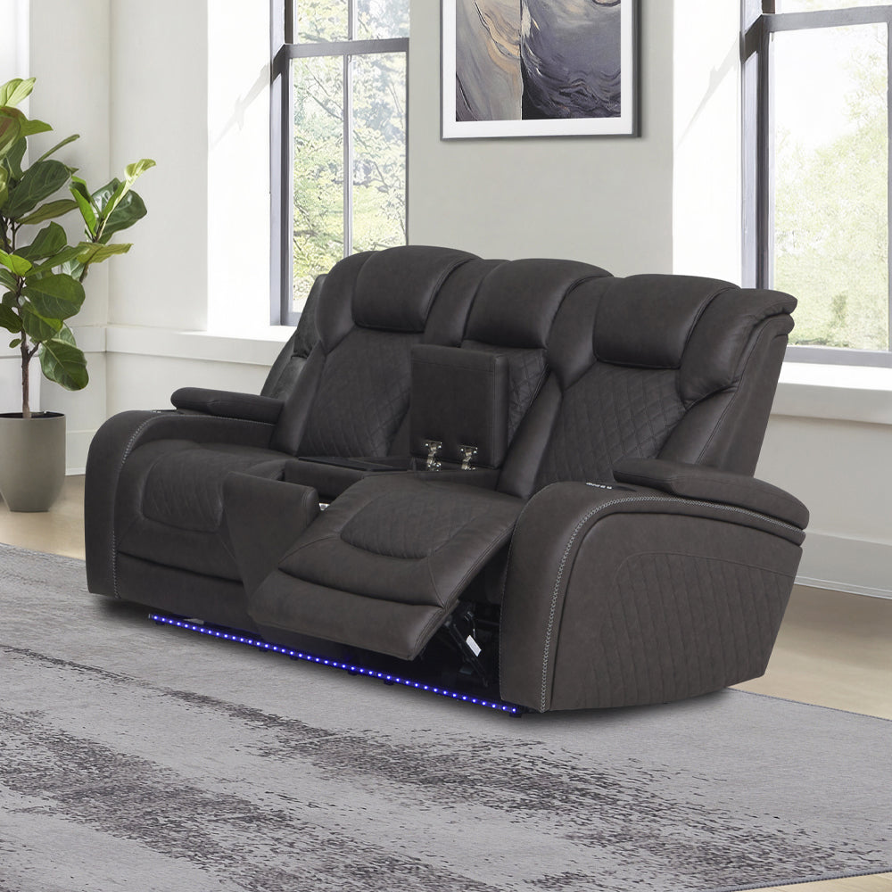 Wendell Dark Gray Microfiber Power Motion Loveseat w/Console