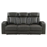 Taddeo Dark Gray Leatherette Power Motion Sofa w/Dropdown Table