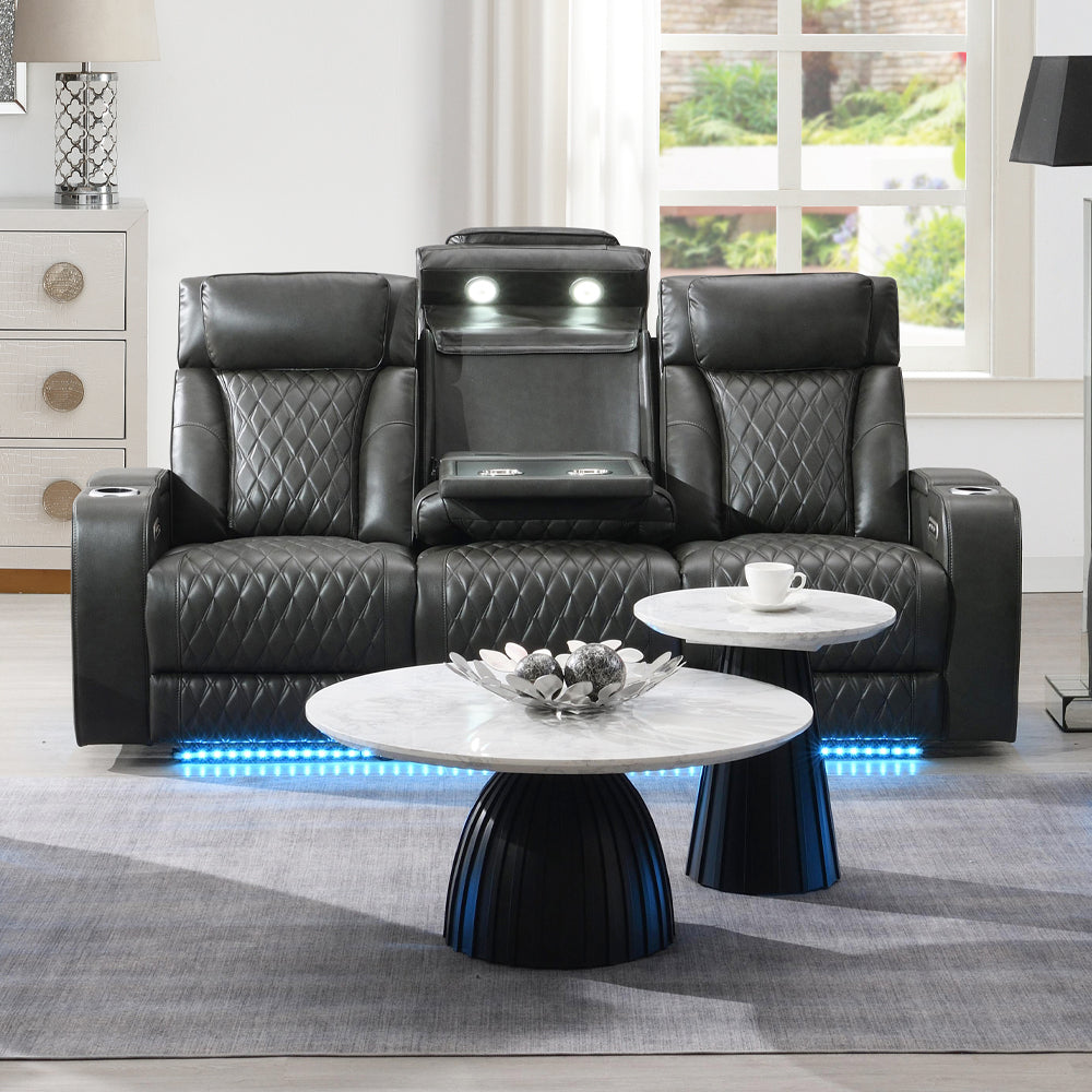 Taddeo Dark Gray Leatherette Power Motion Sofa w/Dropdown Table
