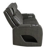 Taddeo Dark Gray Leatherette Power Motion Sofa w/Dropdown Table