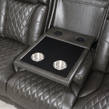 Taddeo Dark Gray Leatherette Power Motion Sofa w/Dropdown Table