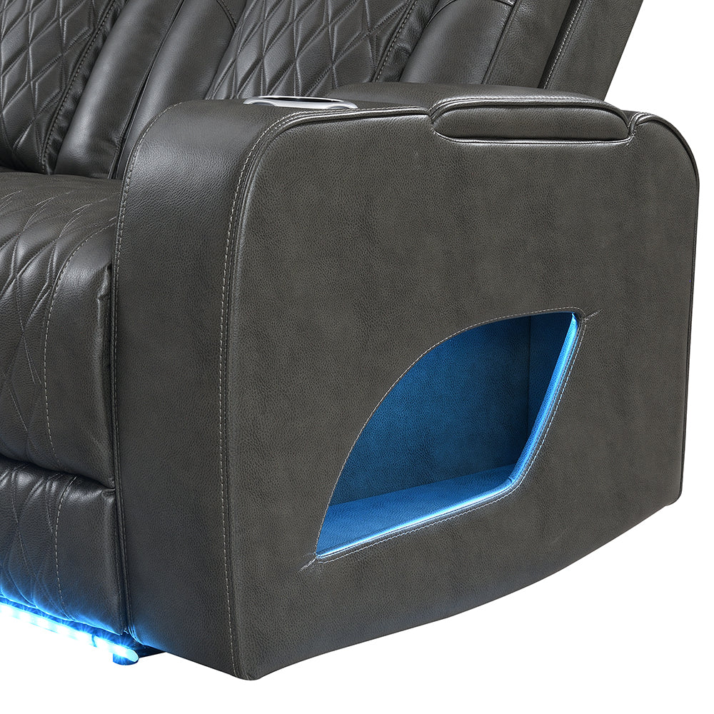 Taddeo Dark Gray Leatherette Power Motion Sofa w/Dropdown Table