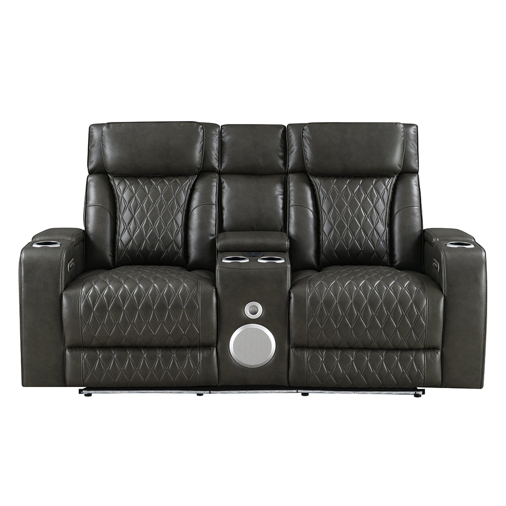 Taddeo Dark Gray Leatherette Power Motion Loveseat w/Console