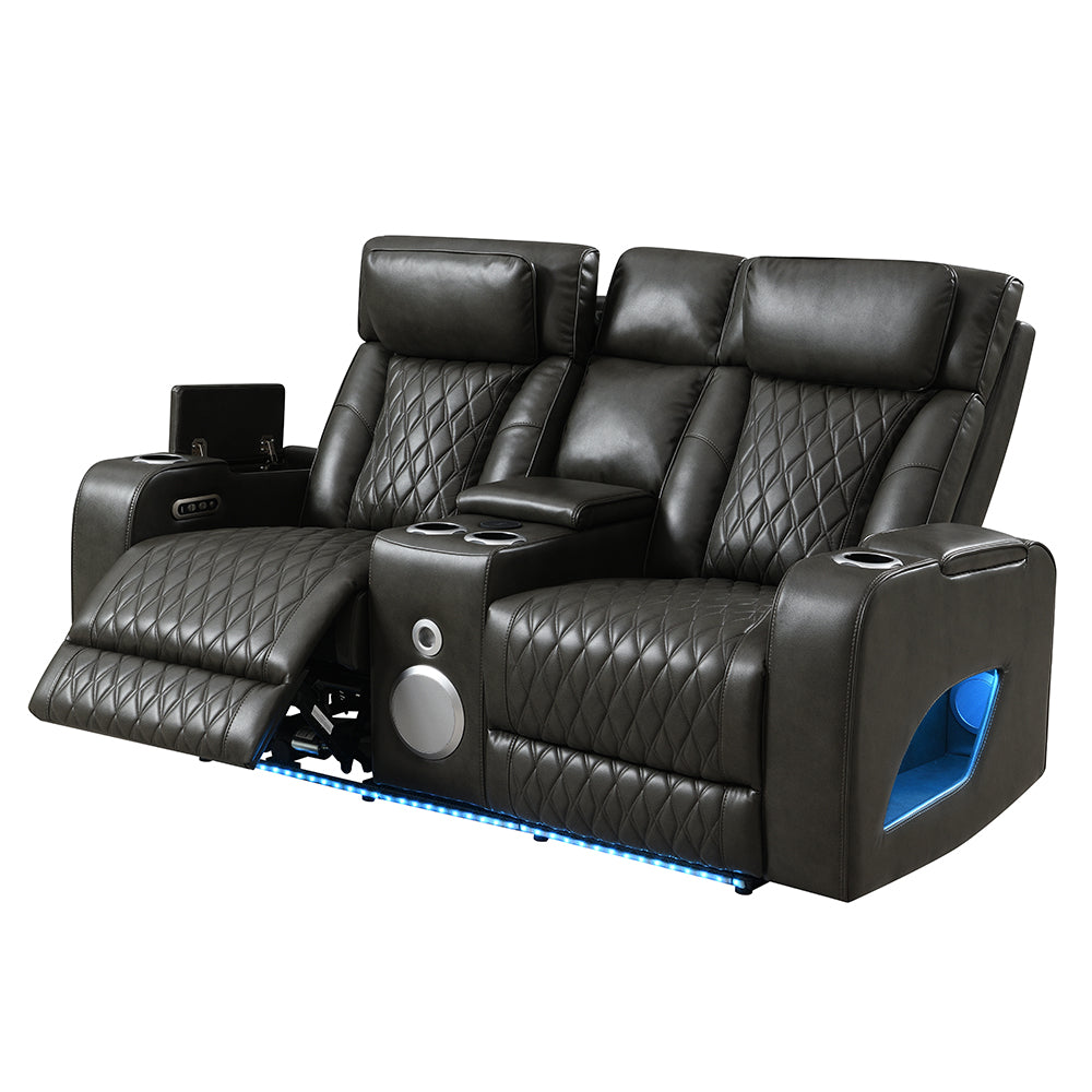 Taddeo Dark Gray Leatherette Power Motion Loveseat w/Console