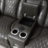 Taddeo Dark Gray Leatherette Power Motion Loveseat w/Console