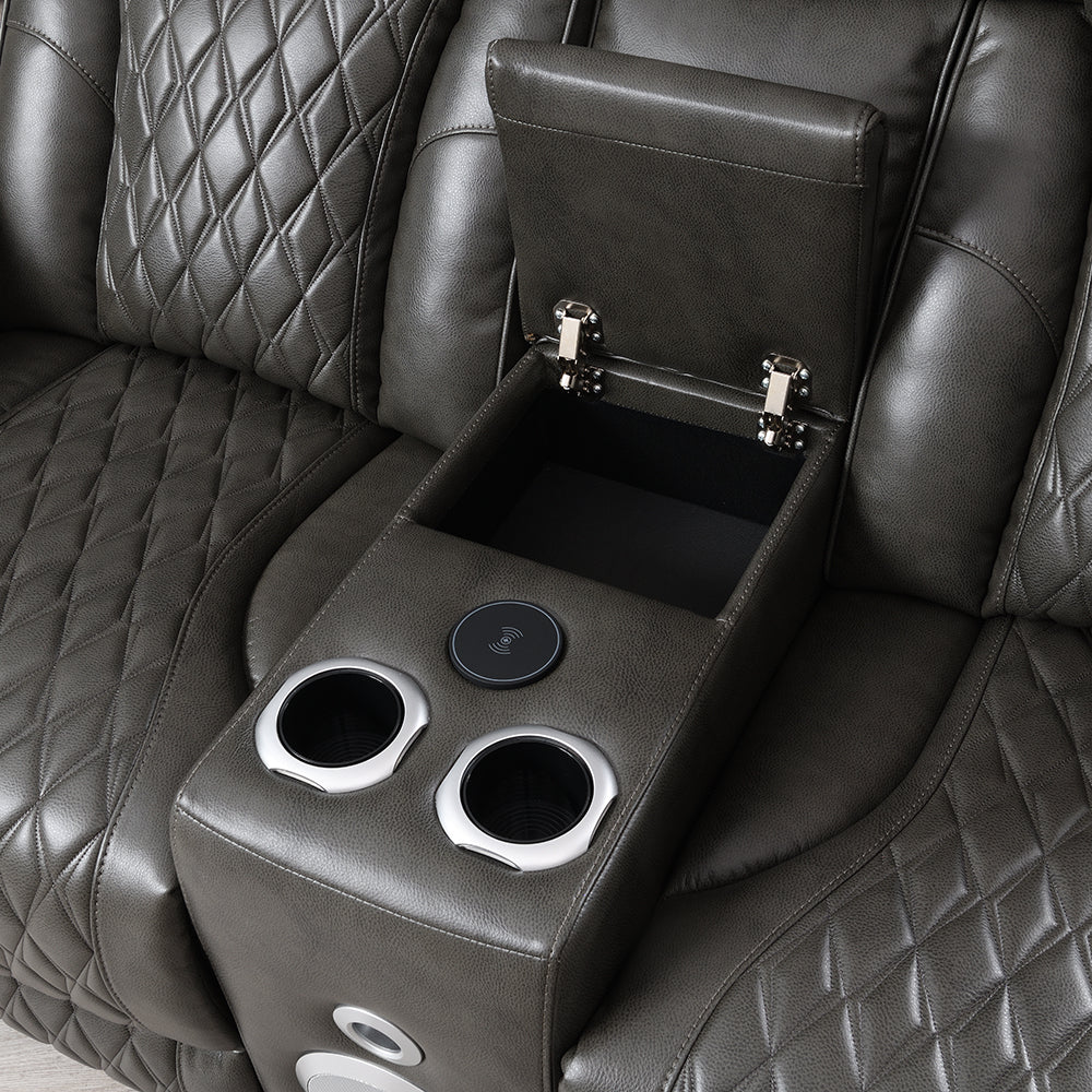 Taddeo Dark Gray Leatherette Power Motion Loveseat w/Console