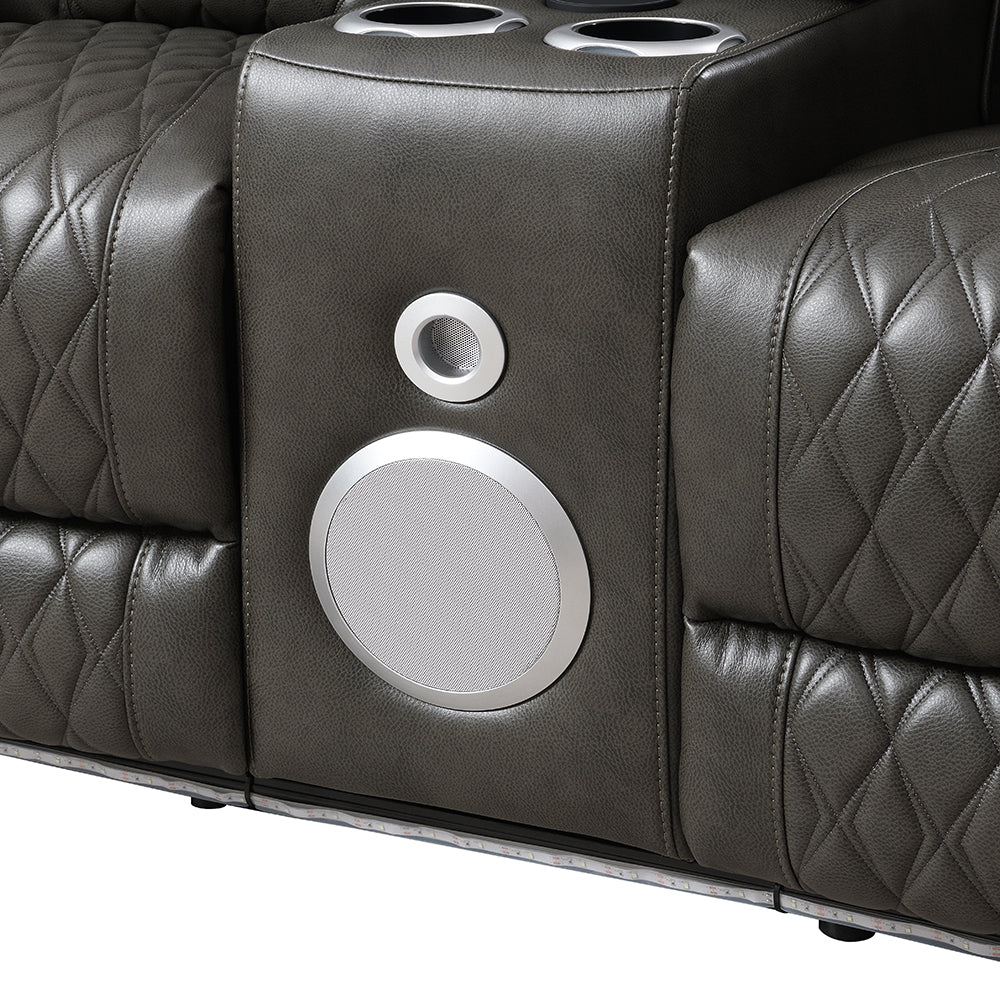 Taddeo Dark Gray Leatherette Power Motion Loveseat w/Console
