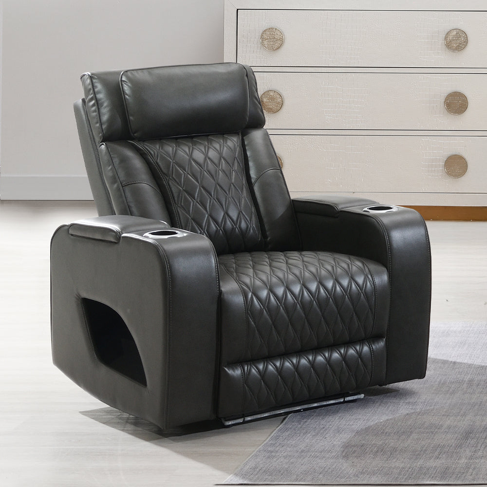 Taddeo Dark Gray Leatherette Power Motion Recliner
