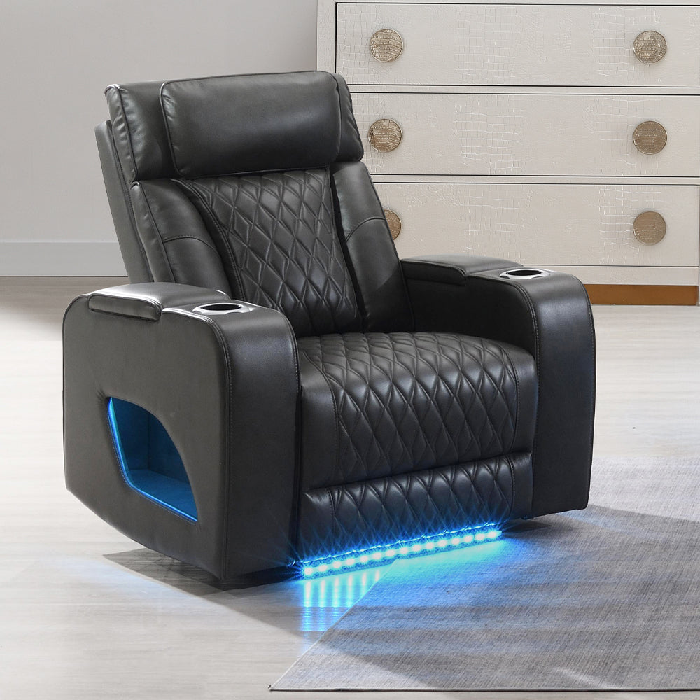 Taddeo Dark Gray Leatherette Power Motion Recliner