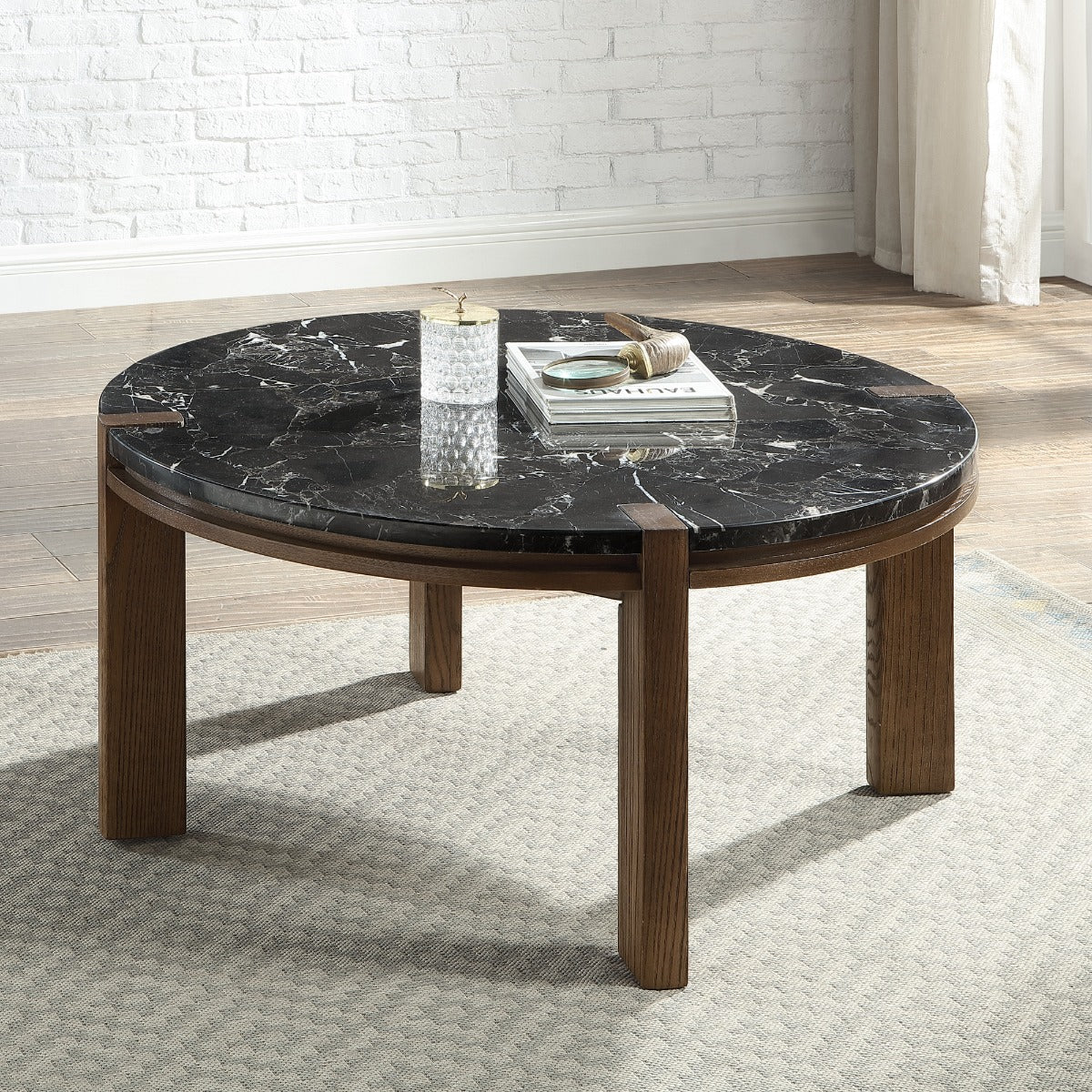 Estella Black/Walnut Coffee Table w/Marble Top