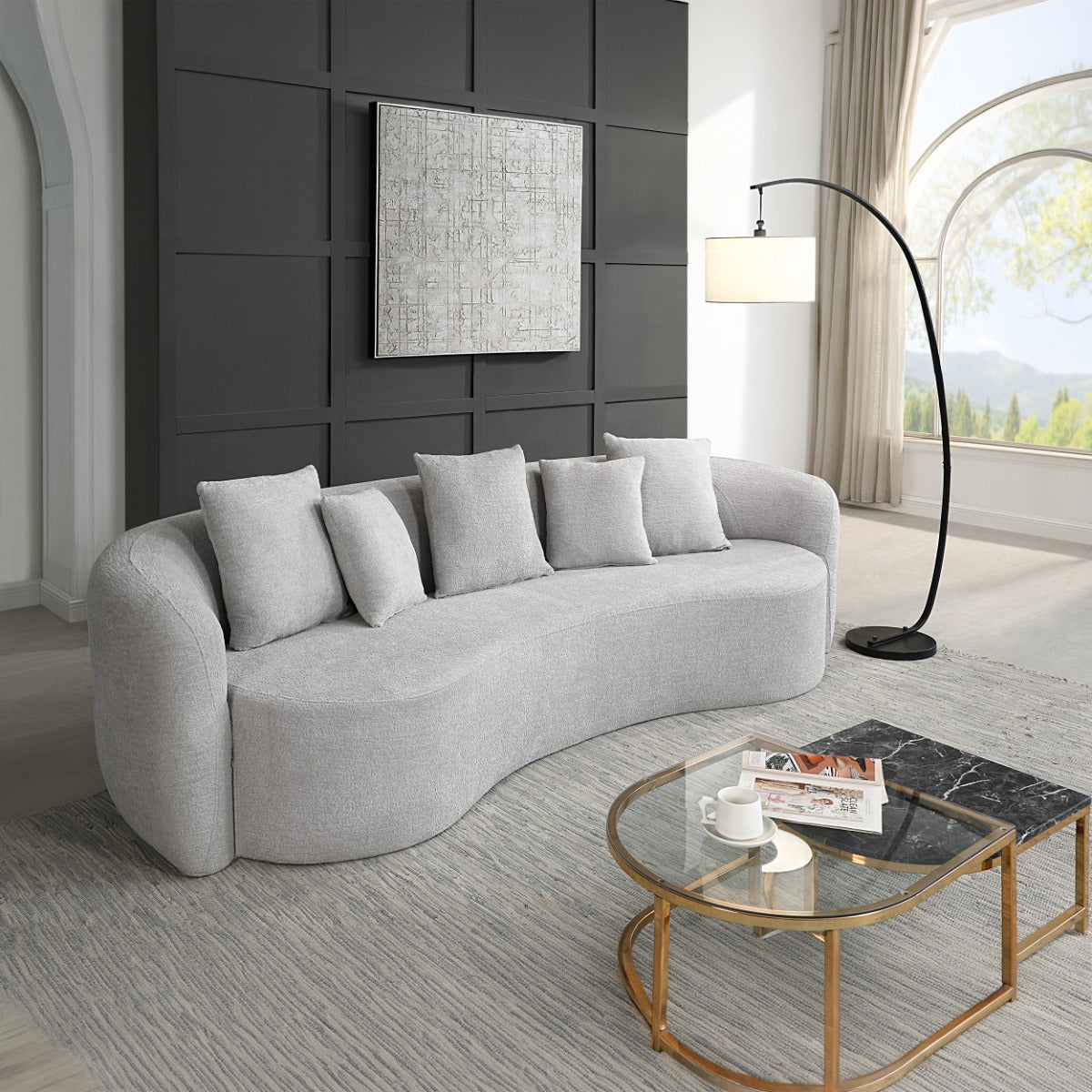 Barasa Gray Oversize Sofa w/5 Pillows
